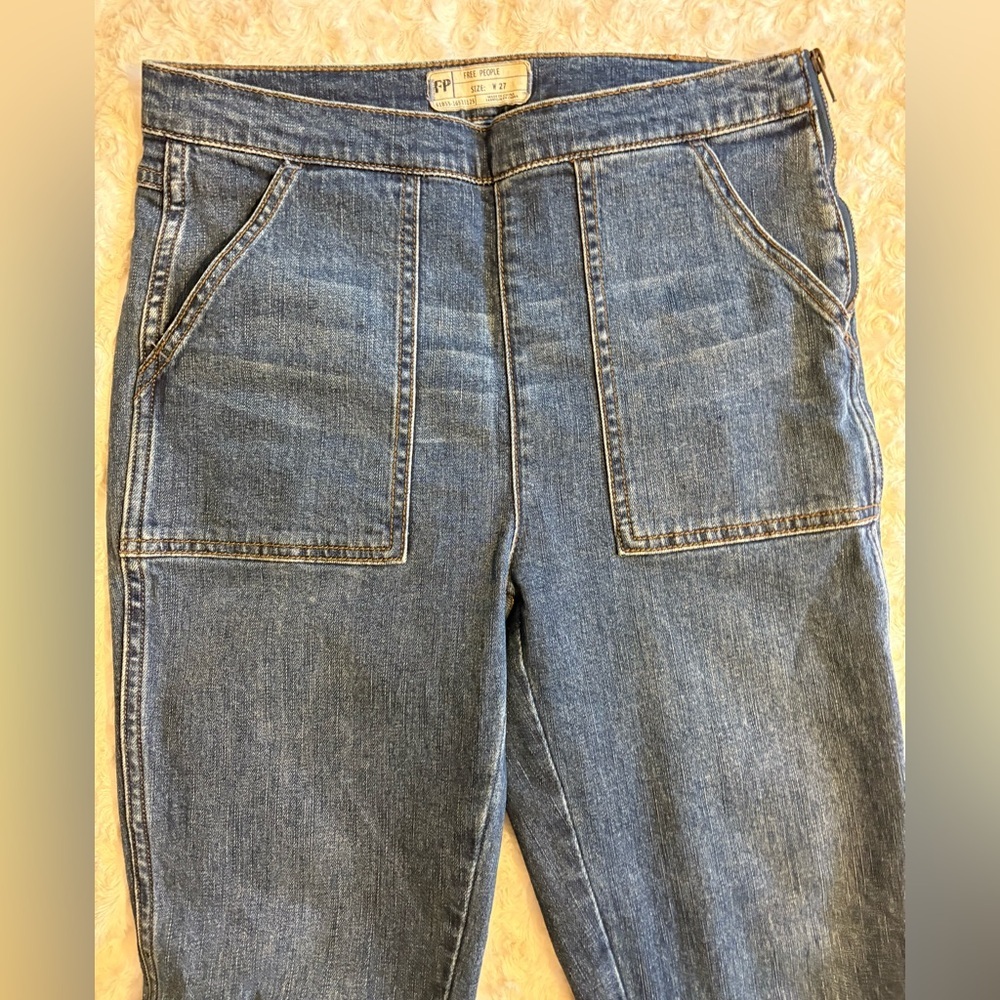 Free People High Rise Medium Wash Side Zip Denim Jeans Size 27 Boho Vtg Look - Picture 7 of 11